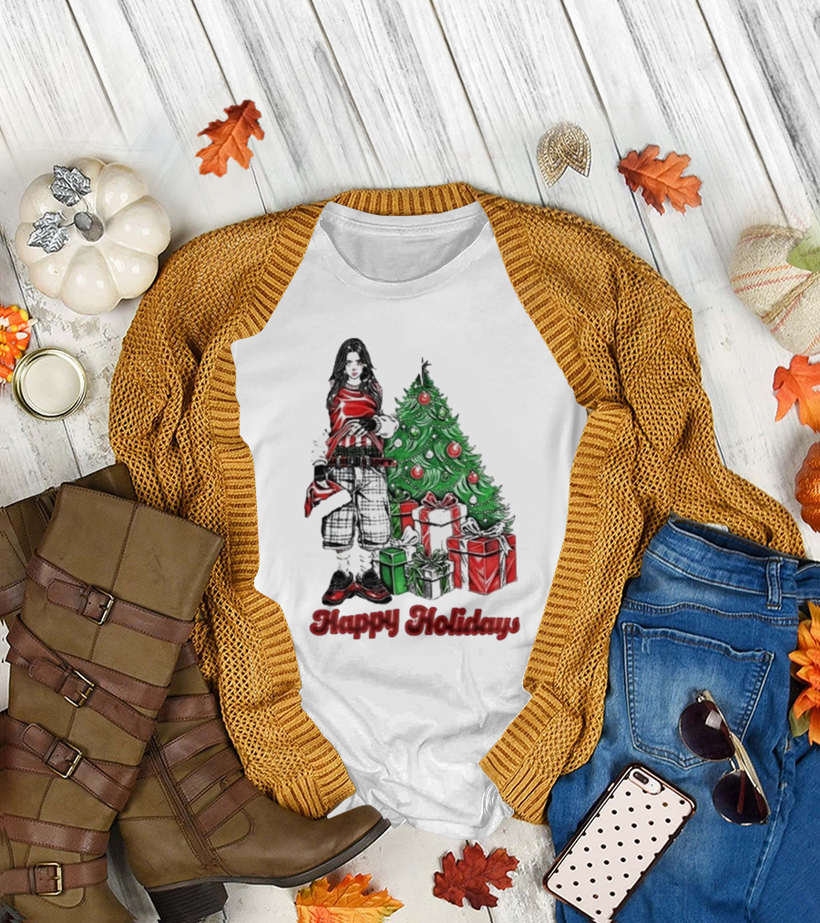 Billie Eilish Happy Holidays Christmas Tree Presents T-Shirt