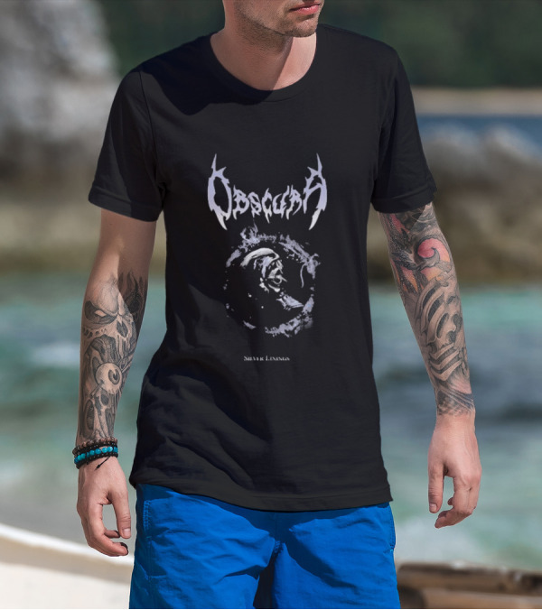 Obscura Silver Linings Skull And Helmet Motif T-Shirt