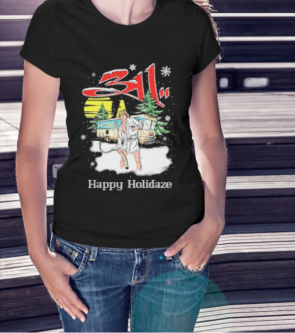 311 Happy Holidaze Christmas Vacation Scene With RV And Snowy Trees T-Shirt