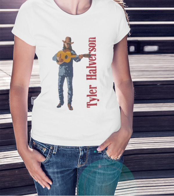 Tyler Halverson Playing Guitar Watercolor Art Cowboy T-Shirt