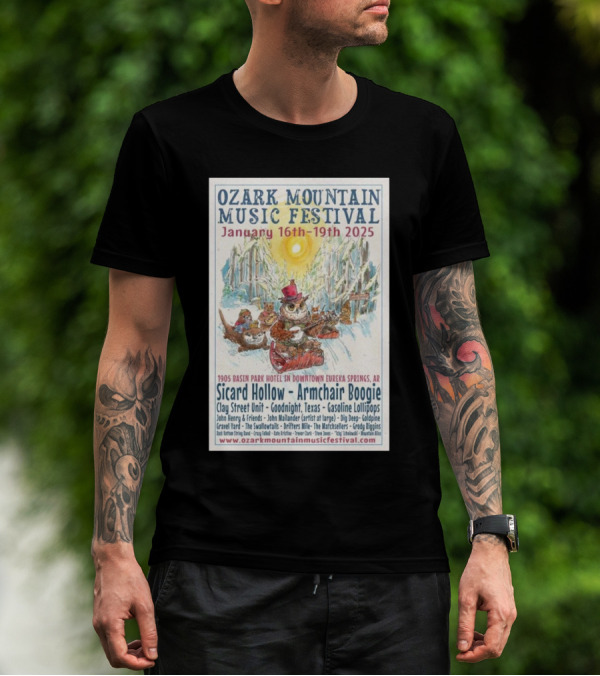 Ozark Mountain Music Festival January 16-19 2025 Eureka Springs AR Featuring Sicard Hollow And Armchair Boogie T-Shirt