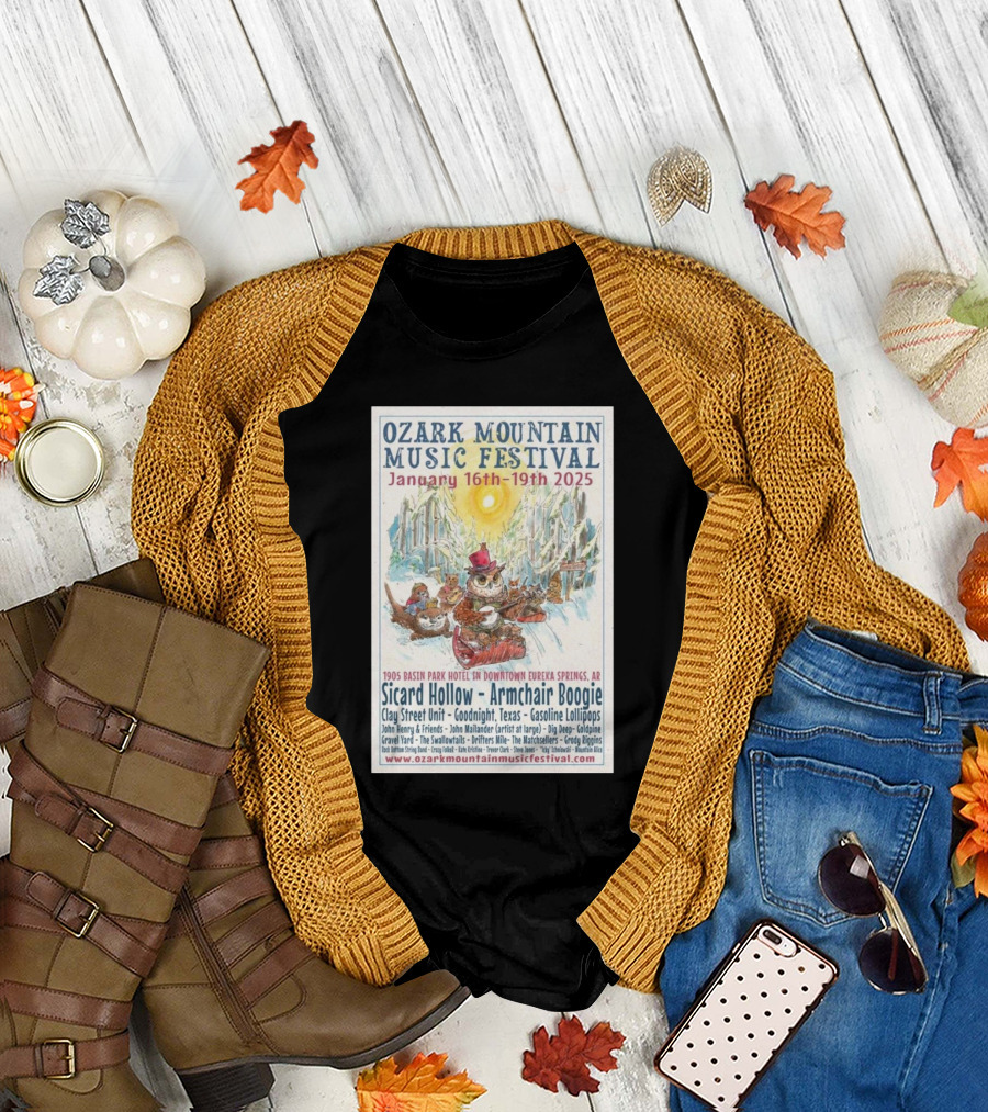 Ozark Mountain Music Festival January 16-19 2025 Eureka Springs AR Featuring Sicard Hollow and Armchair Boogie T-Shirt