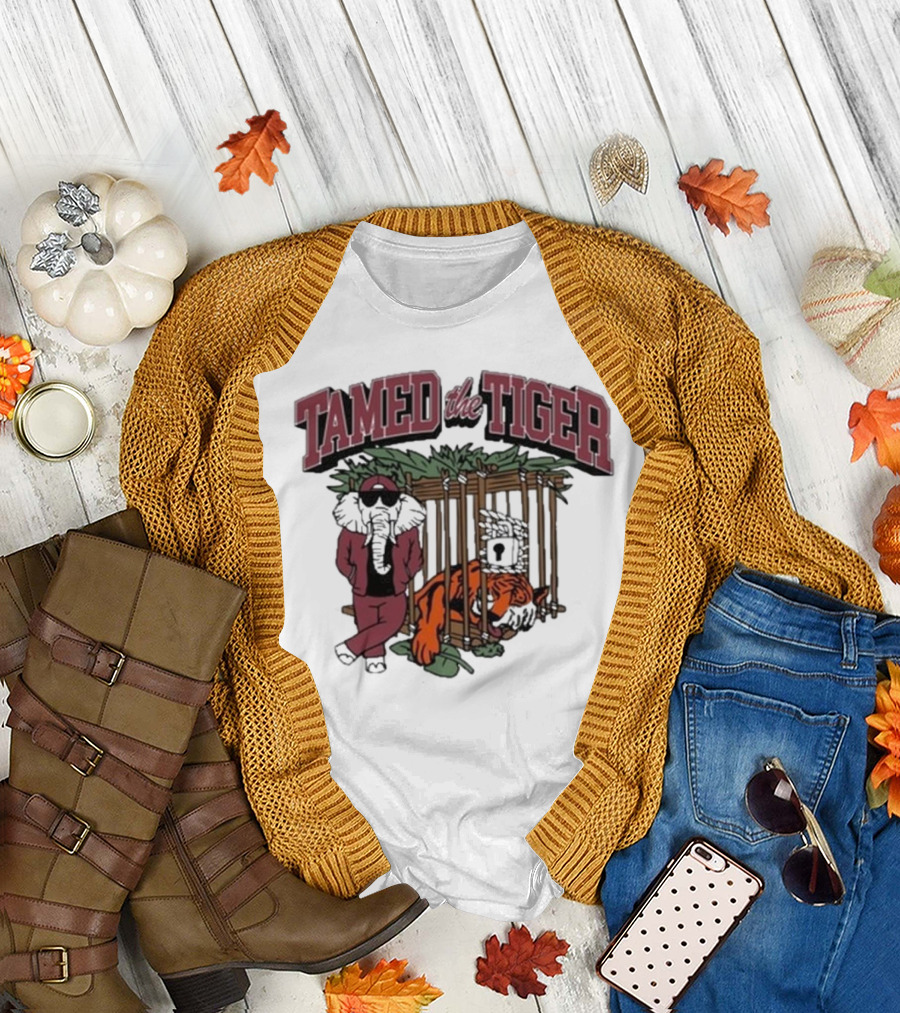 Tamed the Tiger Alabama Football Rivalry Elephant and Caged Tiger T-Shirt