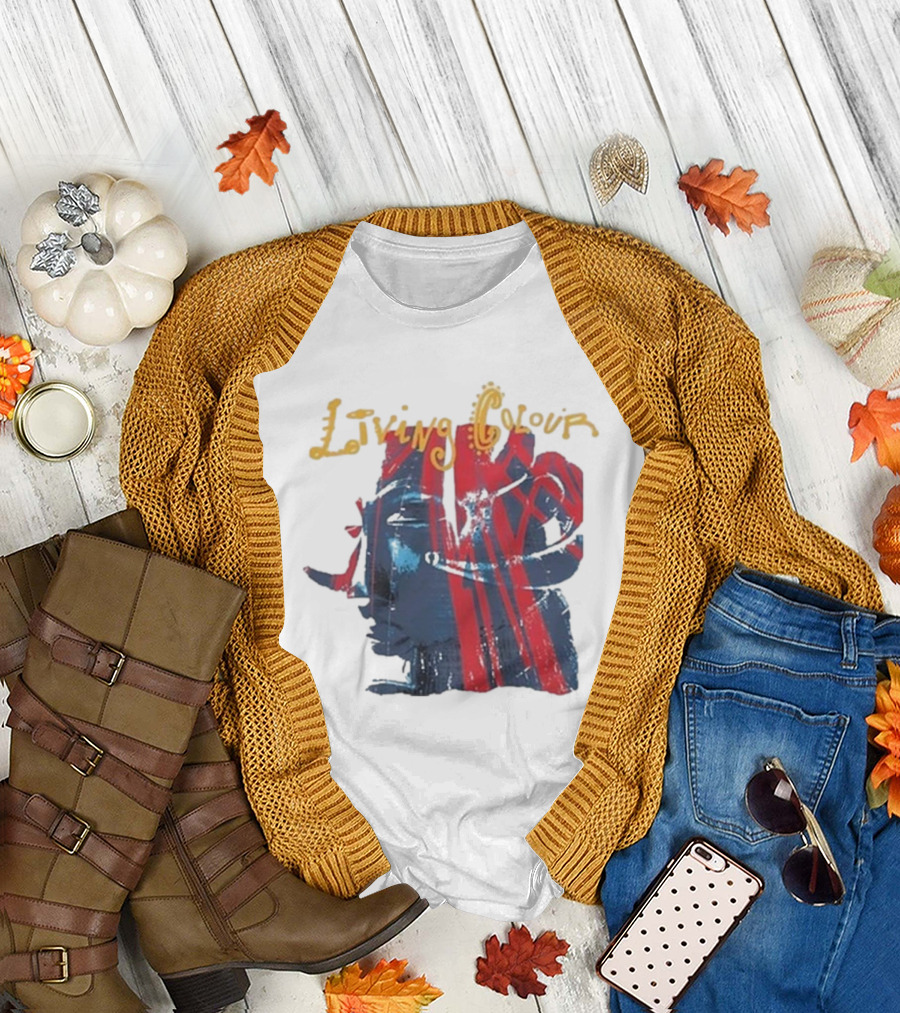 Living Colour 2024 Abstract Face Red Blue Stripes T-Shirt