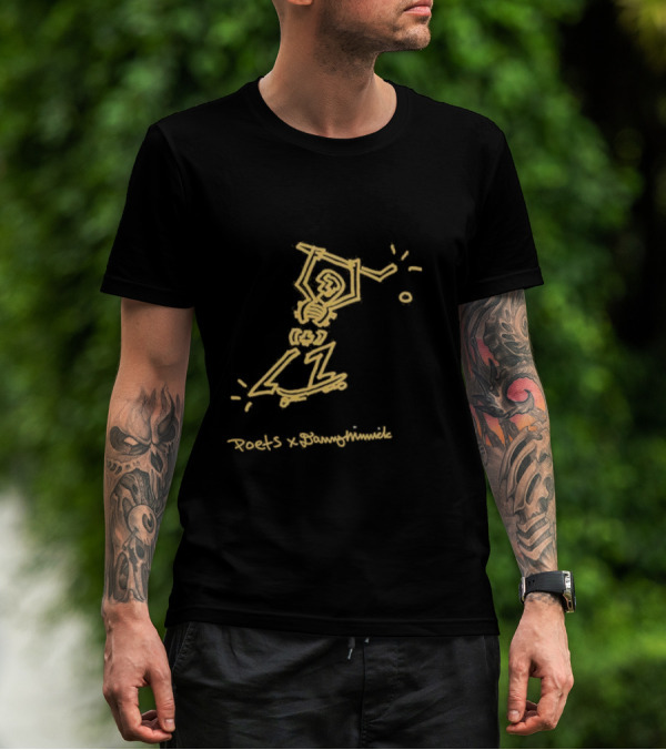 Poets X Danny Minnick Skateboard Skeleton Gold Print T-Shirt