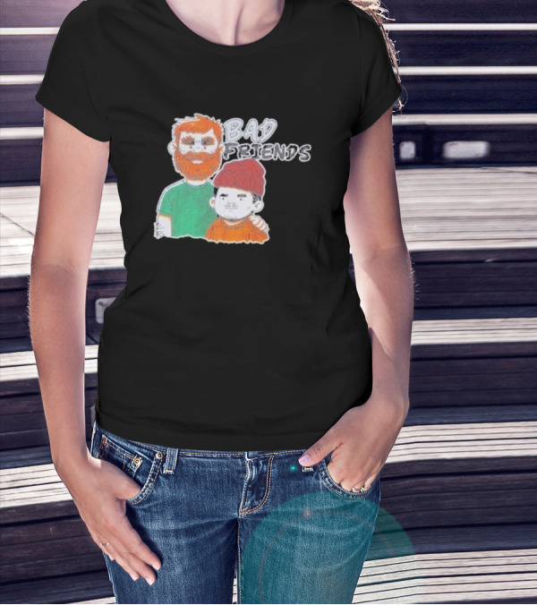 Bad Friends Cartoon Characters With Beard And Beanie T-Shirt