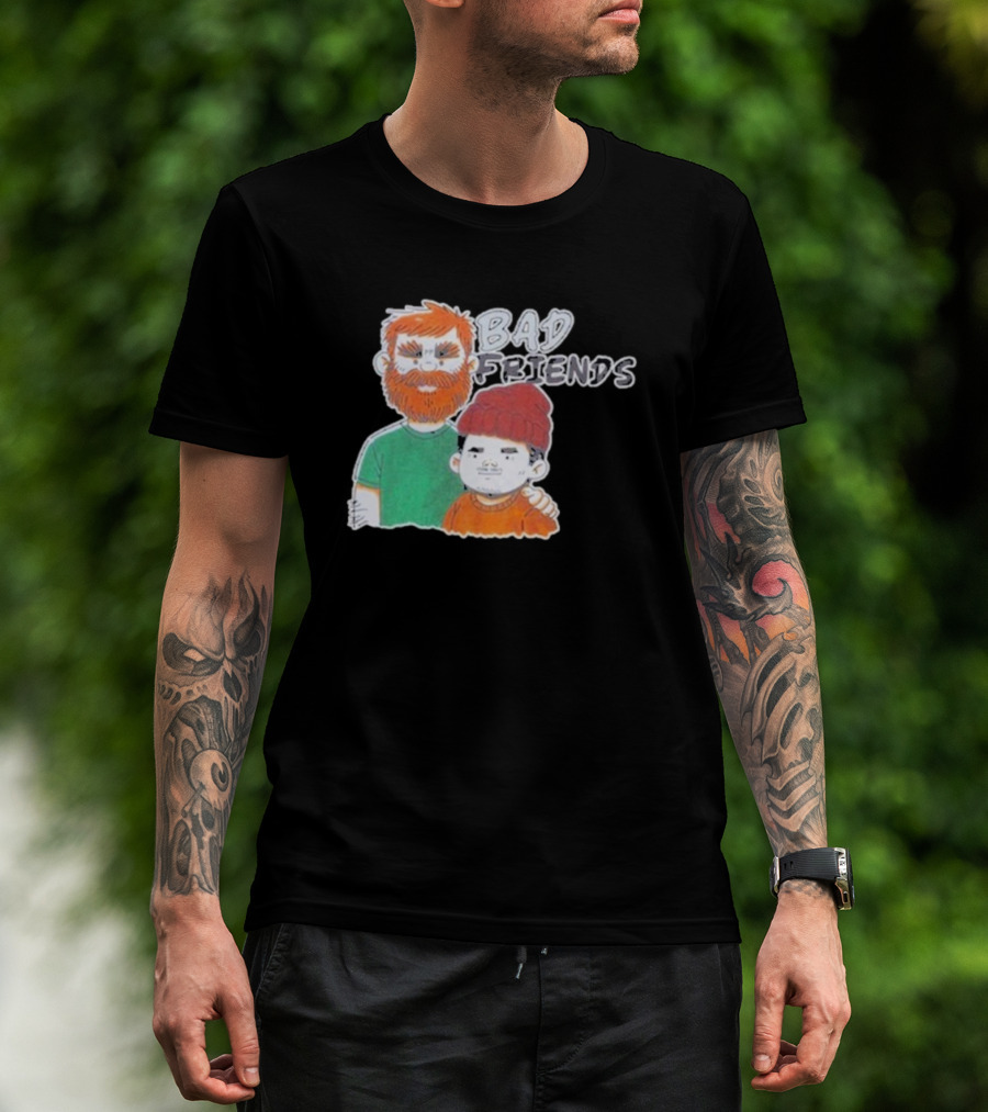 Bad Friends Cartoon Characters With Beard And Beanie T-Shirt