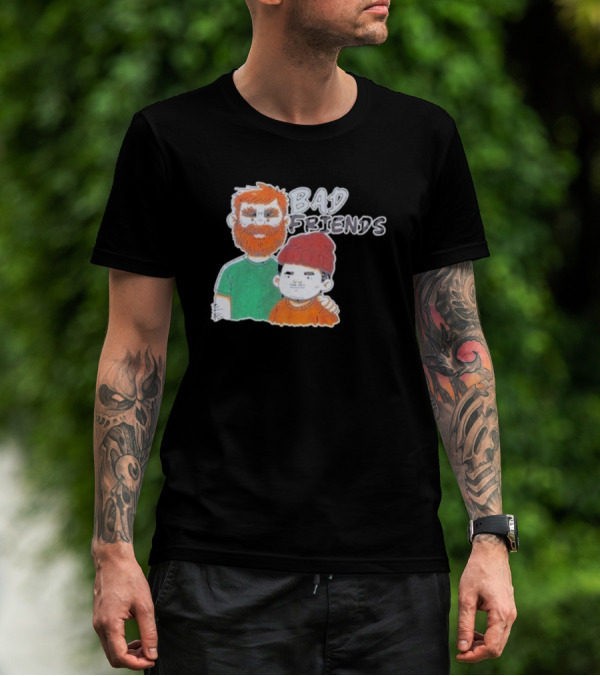 Bad Friends Cartoon Characters With Beard And Beanie T-Shirt