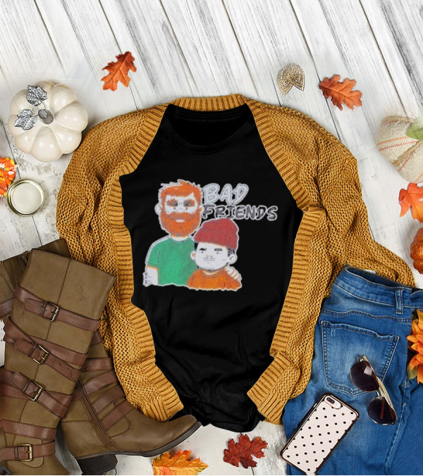 Bad Friends Cartoon Characters With Beard And Beanie T-Shirt