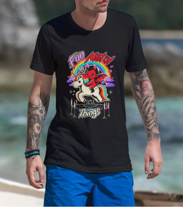 Fun Metal Things Devil Unicorn Rainbow Adventure T-Shirt