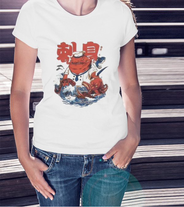 Kench Master Chef Sashimi Cook-Off With Octopus And Japanese Text T-Shirt