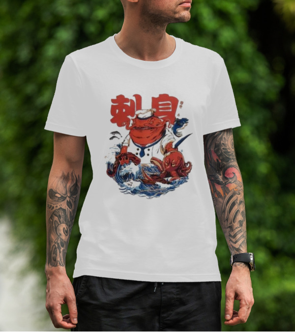 Kench Master Chef Sashimi Cook-Off With Octopus And Japanese Text T-Shirt