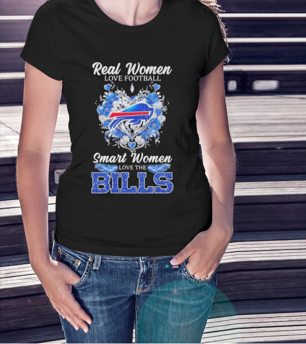 Real Women Love Football Smart Women Love The Buffalo Bills Logo Heart T-Shirt
