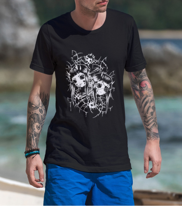 Split Pinku Kult Dual Haunting Eye Merged Aesthetic T-Shirt