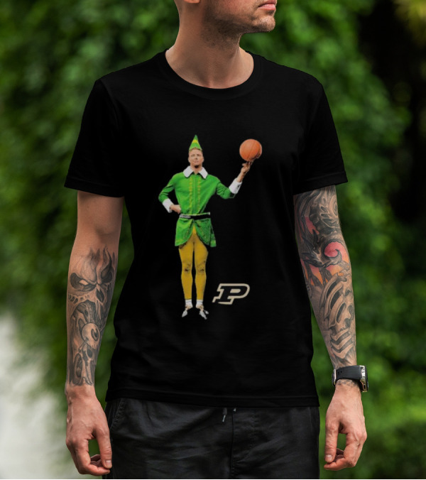 Caleb The Elf Purdue Boilermakers Basketball Elf Holding Basketball With Purdue T-Shirt