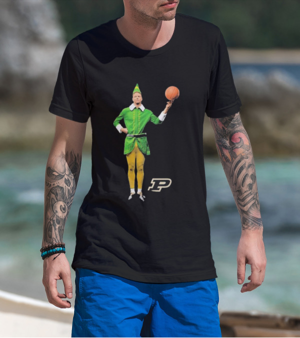 Caleb The Elf Purdue Boilermakers Basketball Elf Holding Basketball With Purdue T-Shirt
