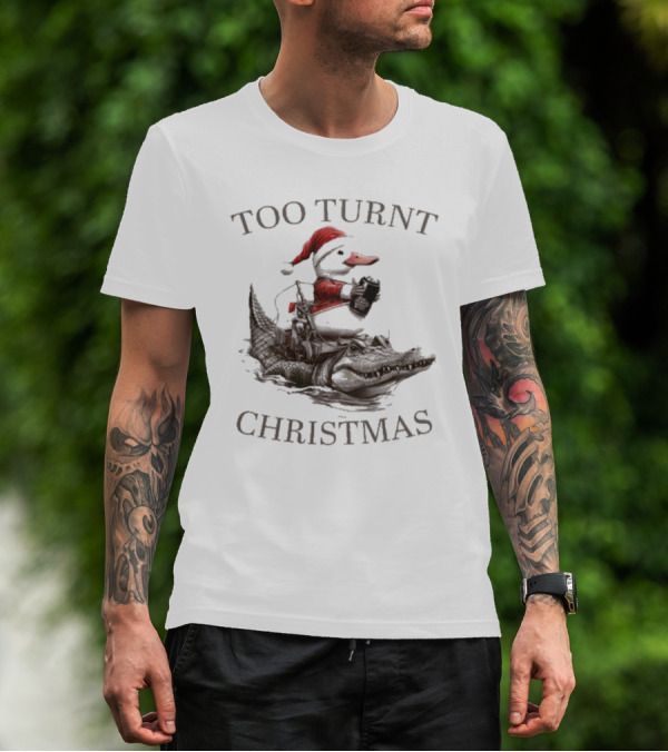Too Turnt Christmas Santa Duck Riding Alligator T-Shirt