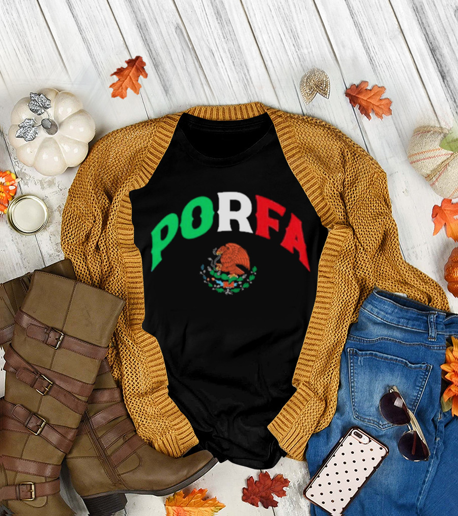 PORFA Mexican Flag Colors with Eagle Emblem T-Shirt