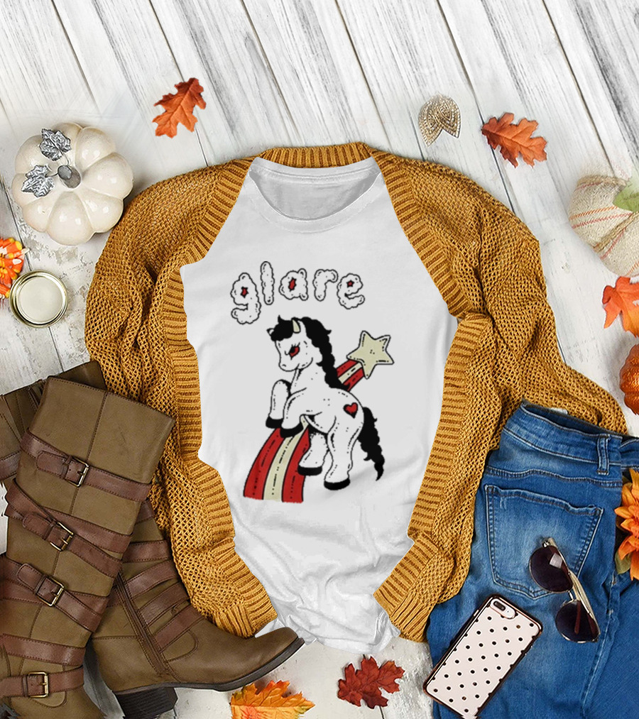 Glare Unicorn with Heart on Rainbow and Star T-Shirt