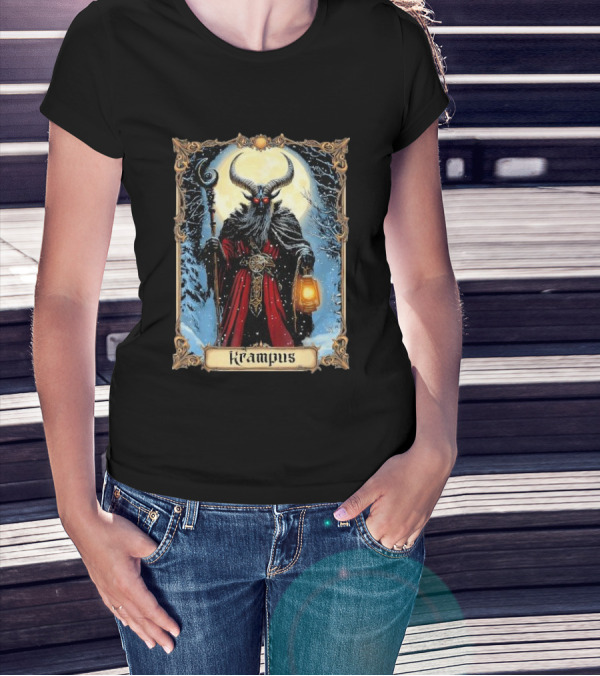 Merry Krampus Tarot Card Christmas Horror Ugly Sweater Xmas T-Shirt