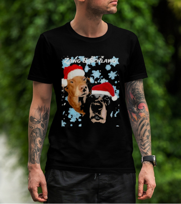 Zawg And Schlawg Christmas Dogs With Santa Hats And Snowflakes T-Shirt