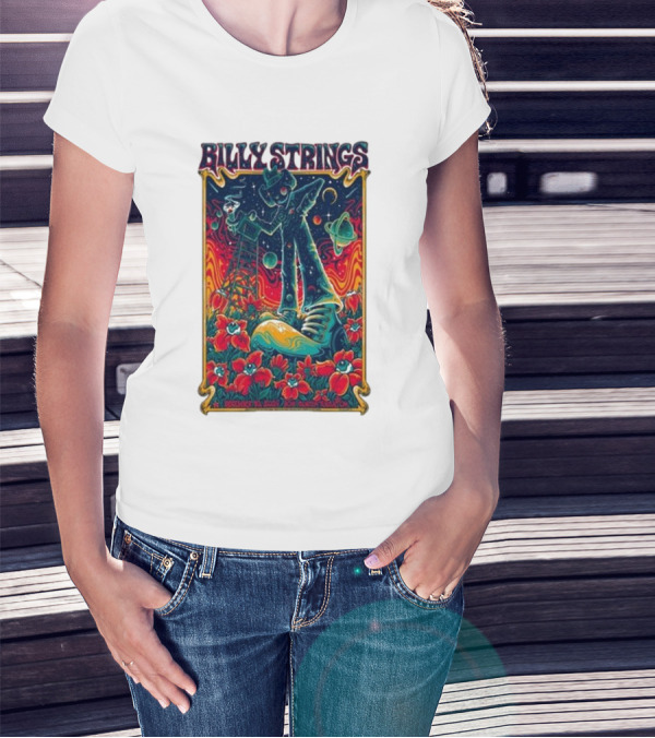 Billy Strings December 10 2024 Bok Center Tulsa OK Psychedelic Space Cowboy And Guitar Amidst Cosmic Poppies T-Shirt