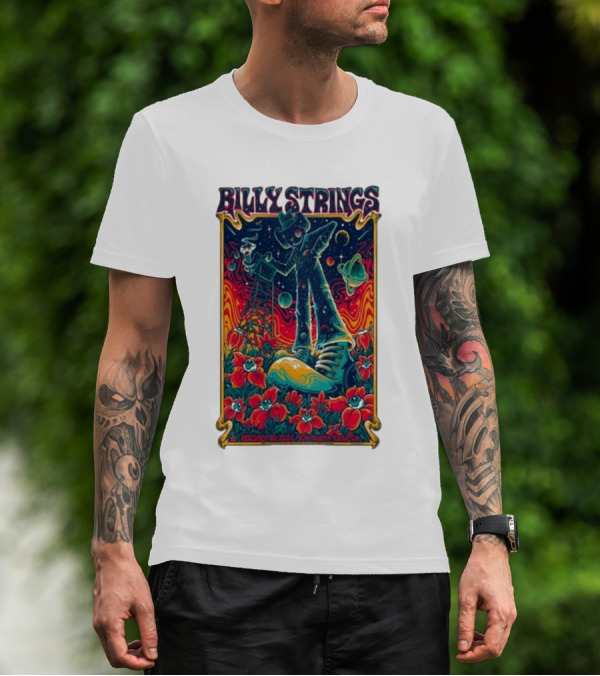 Billy Strings December 10 2024 Bok Center Tulsa OK Psychedelic Space Cowboy And Guitar Amidst Cosmic Poppies T-Shirt