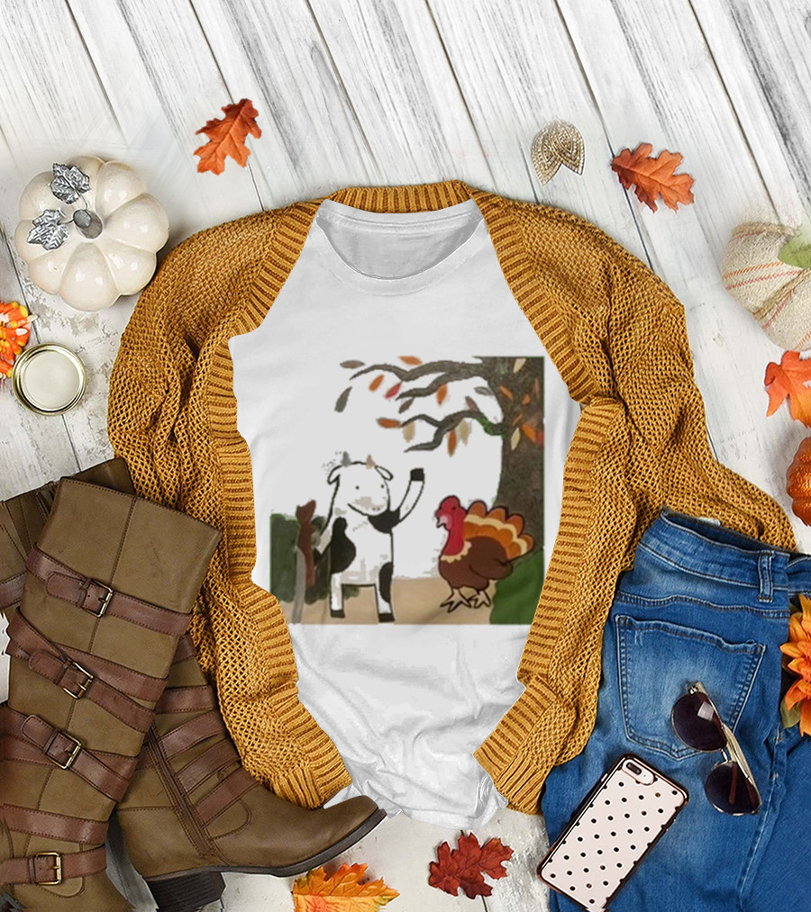 Leanbeefpatty Turkey Time Cow Under Autumn Tree T-Shirt