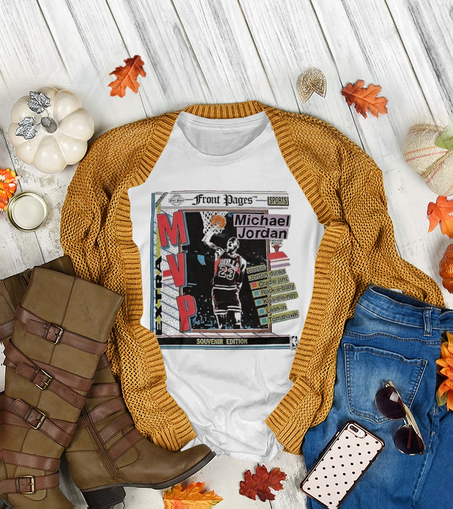 Front Pages Souvenir Edition Extra MVP Michael Jordan Classic Dunks Cradle Jam Rock-a-baby Kiss-the-rim Lean-in Tomahawk T-Shirt