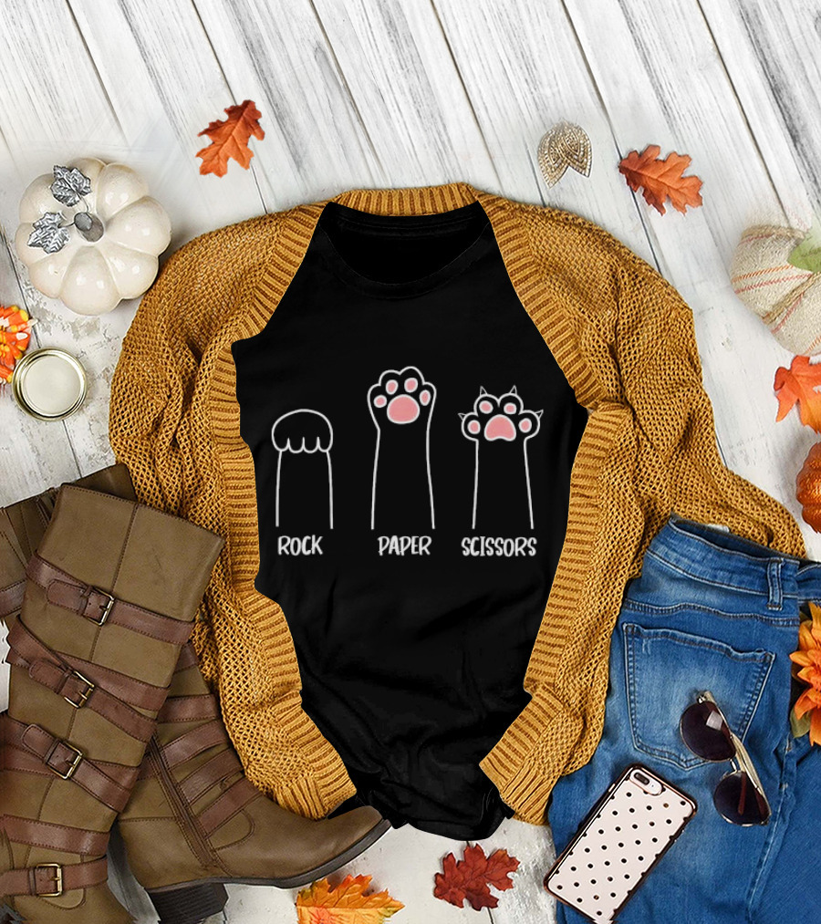 Rock Paper Scissors Hand Game Cute Paw Paws T-Shirt