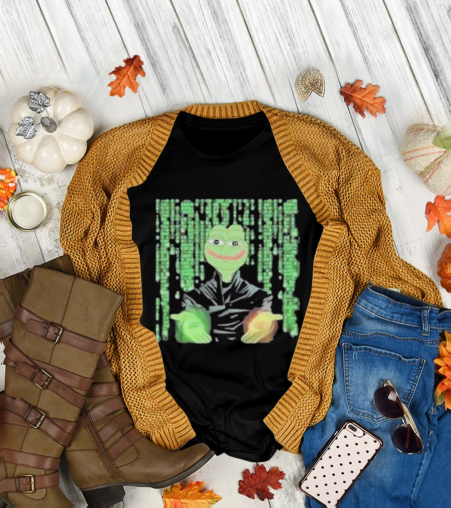 Pepe Matrix Code with Green Red Pill Aesthetic T-Shirt
