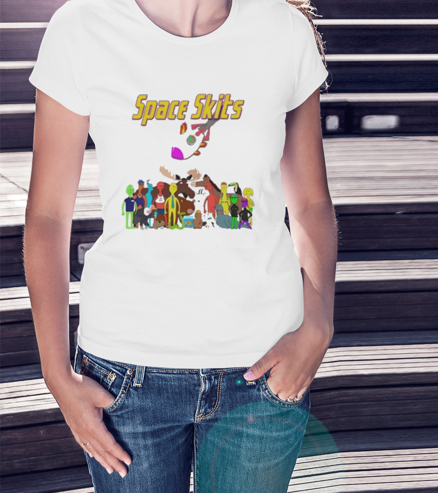 Space Skits Cartoon Characters And Whimsical Alien Crew T-Shirt