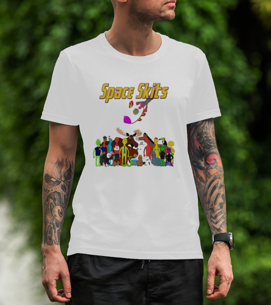 Space Skits Cartoon Characters And Whimsical Alien Crew T-Shirt