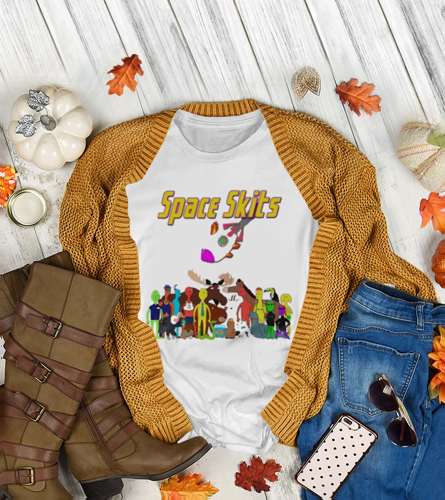 Space Skits Cartoon Characters And Whimsical Alien Crew T-Shirt