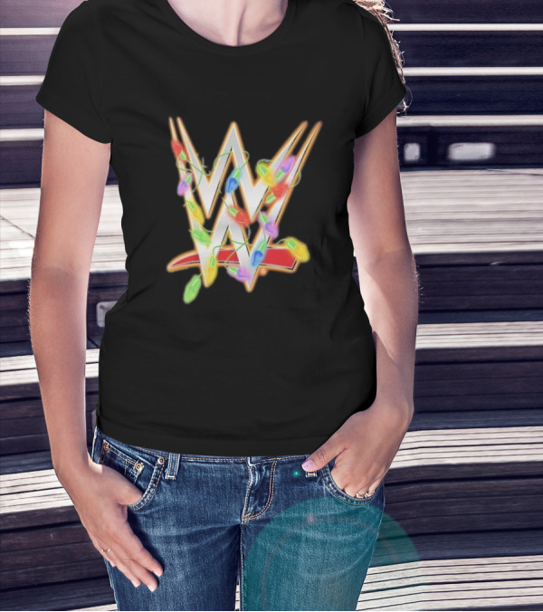 WWE Ripple Junction Christmas Lights Logo Holiday T-Shirt