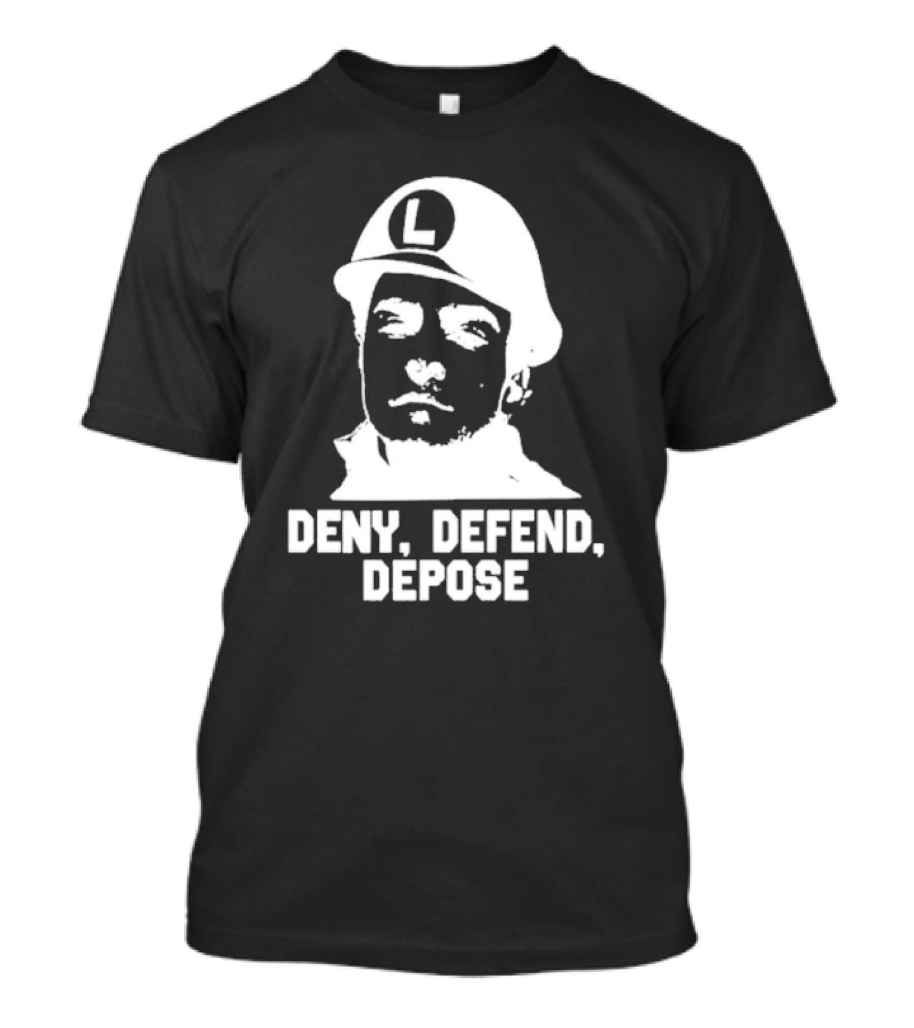 Yesyoureracist Deny Defend Depose Helmeted Face With Letter L T-Shirt