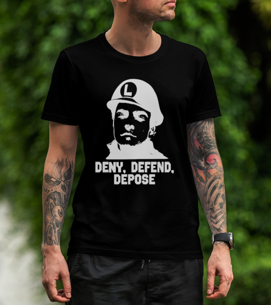 Yesyoureracist Deny Defend Depose Helmeted Face With Letter L T-Shirt