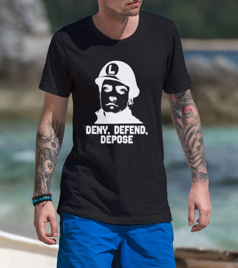 Yesyoureracist Deny Defend Depose Helmeted Face With Letter L T-Shirt