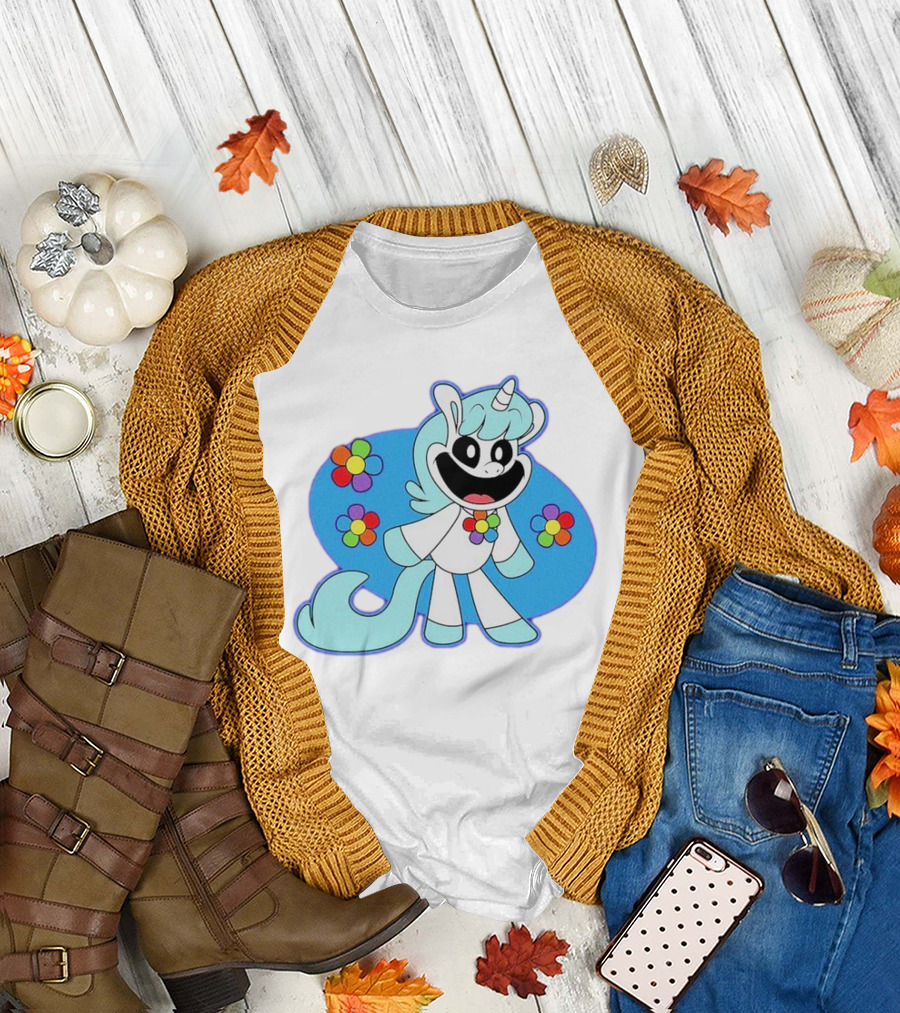 Unicorn Craftycorn Critters with Colorful Flowers and Smiling Face T-Shirt