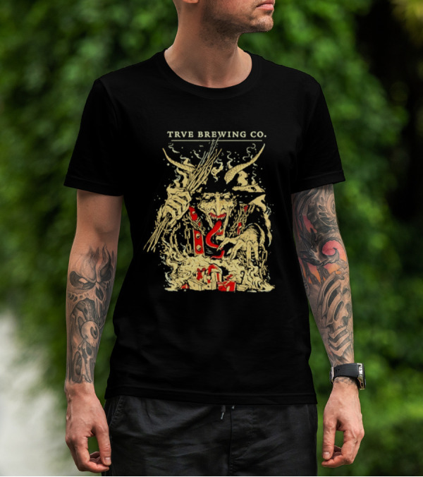 Trve Brewing Co Krampus 2024 Fiery Horned Creature With Sticks And Flames T-Shirt