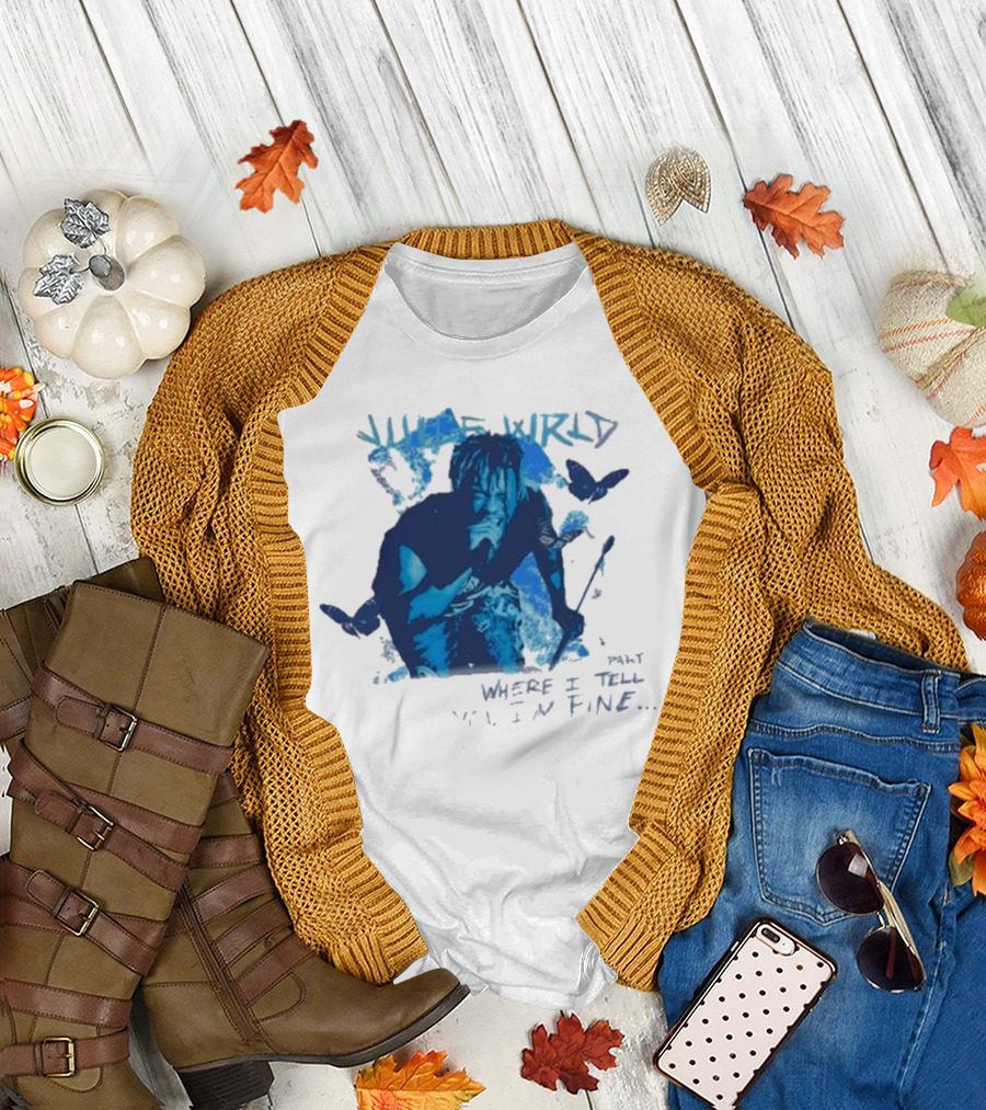 Juice Wrld Wishing Well 999 Butterfly Where I Tell You I'm Fine T-Shirt