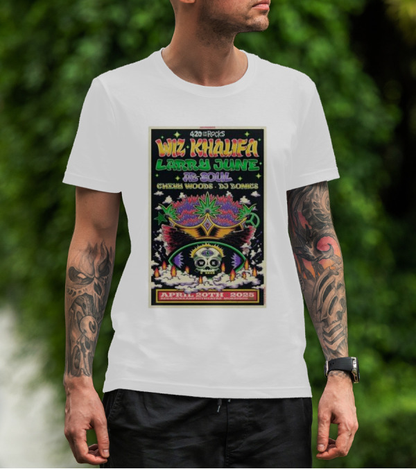 Wiz Khalifa Larry June Ab Soul 420 On The Rocks Morrison Colorado April 20th 2025 Event T-Shirt