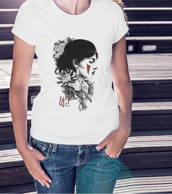 Wolf Girl Rafael Baptista Chrysanthemum Profile Asian Characters T-Shirt