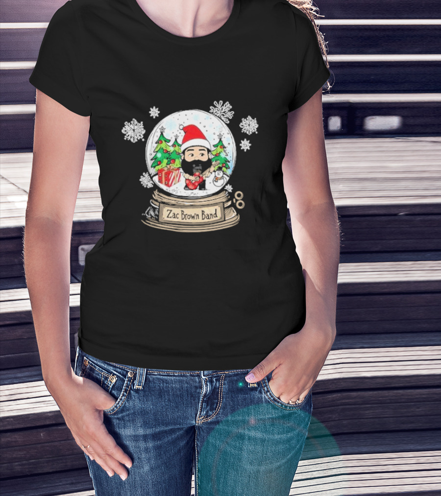 Zac Brown Band Festive Snow Globe With Santa And Christmas Trees T-Shirt