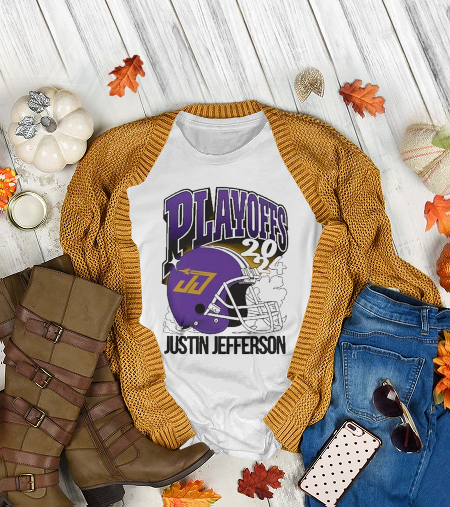 Justin Jefferson Playoffs 2024 Purple Helmet JJ T-Shirt