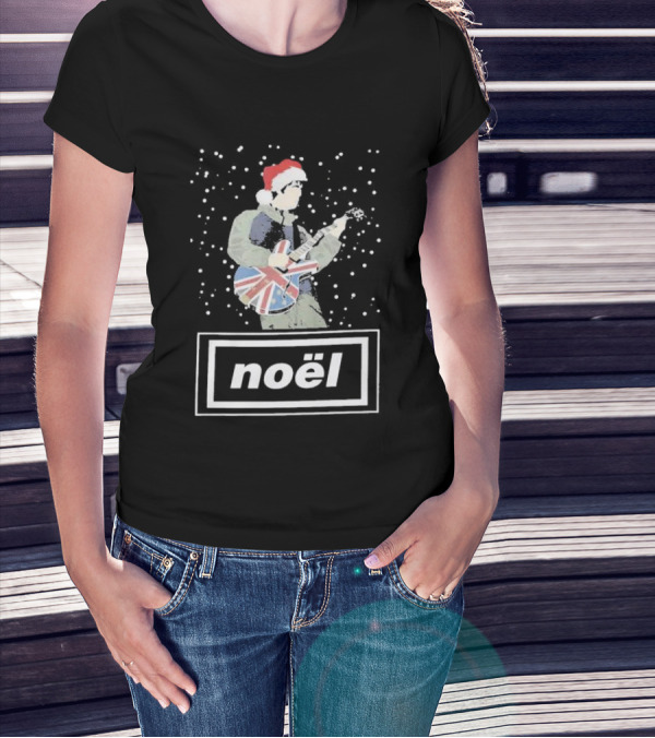Oasis Noel Christmas Santa Guitar Union Jack T-Shirt