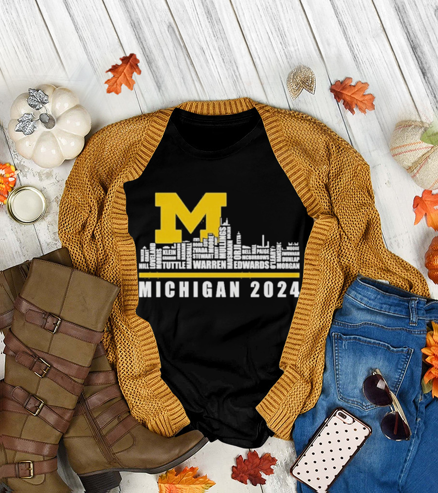 Michigan Wolverines 2024 M Logo Michigan City Names Football T-Shirt