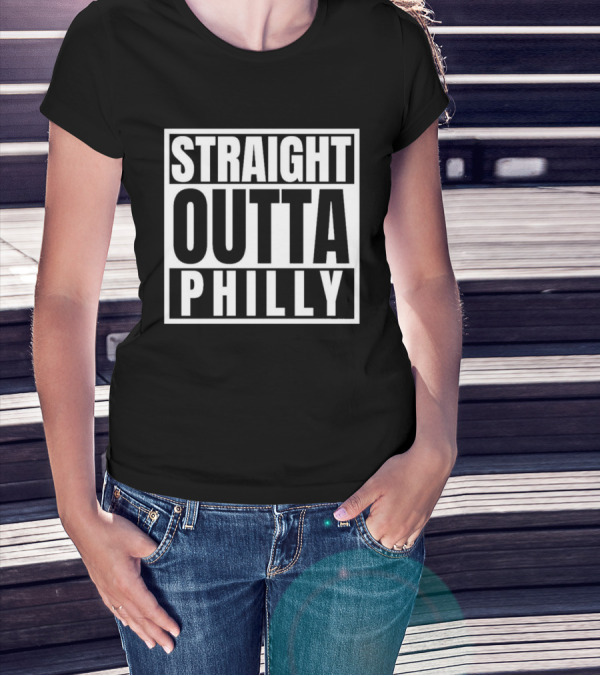 Straight Outta Philly Black White Bold Text Box T-Shirt