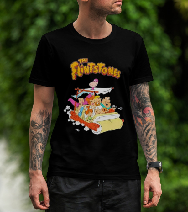 The Flintstones Family Adventure In Iconic Prehistoric Car T-Shirt