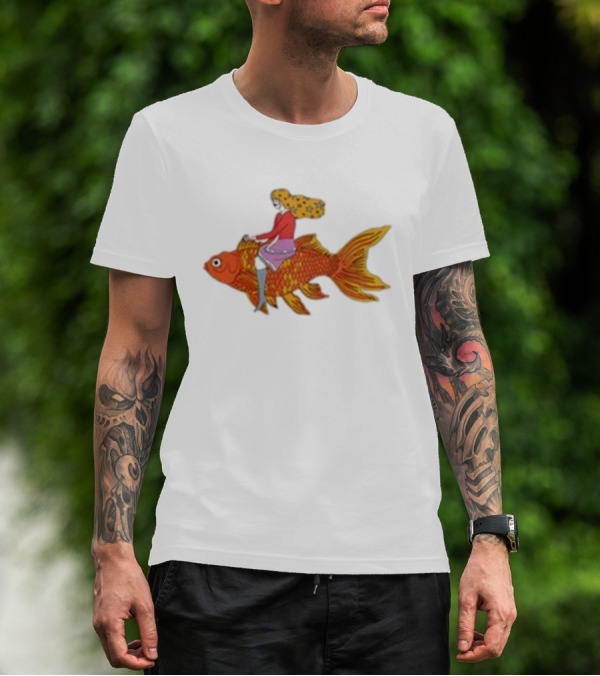 Kate Bollinger Riding Goldfish Retro Style Motif T-Shirt